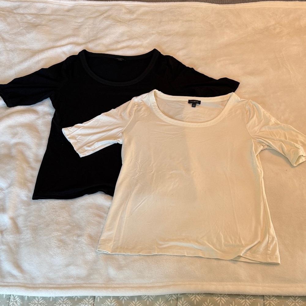Talbots Scoop Neck Tee Pair in Black & Ivory